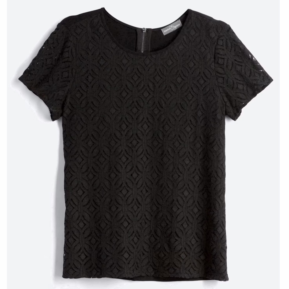 Hans Crochet Front Mixed Material Top